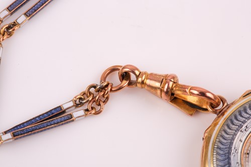 Lot 236 - An 18ct yellow gold and guilloche enamel fob...