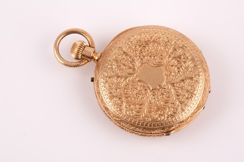 Lot 411 - An 18ct yellow gold cased open-face pocket...