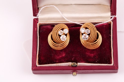 Lot 38 - A pair of 18ct yellow gold and diamond...