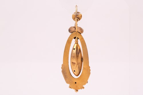 Lot 111 - A pair of Victorian yellow metal drop earrings,...