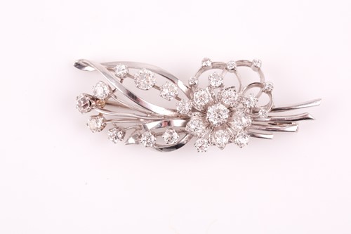 Lot 156 - An old-cut diamond floral spray brooch, set...