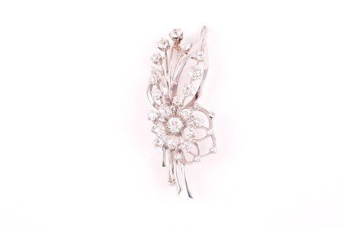 Lot 156 - An old-cut diamond floral spray brooch, set...