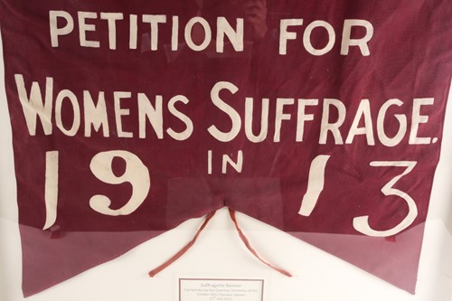 Lot 445 - A framed, painted canvas Suffragette Banner,...