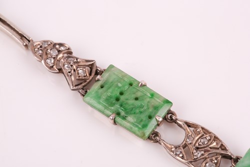 Lot 189 - An early 20th century diamond and jade...