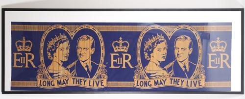 Lot 478 - A large blue and crepe paper banner from the...