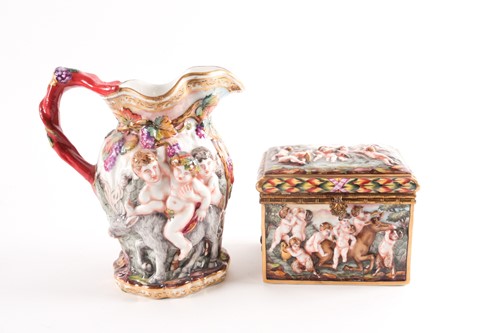 Lot 351 - A Capodimonte casket and ewer, late 19th/early...