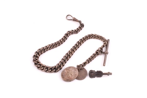 Lot 170 - A silver watch chain, the graduated curb...