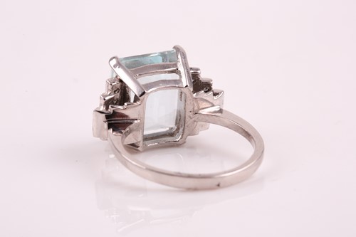 Lot 257 - A platinum, diamond, and aquamarine ring, in...
