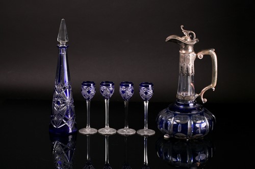 Lot 396 - A Bohemia glass ewer with silver plated mounts,...