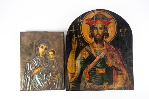 Lot 427 - A 19th century European icon with brass mount,...