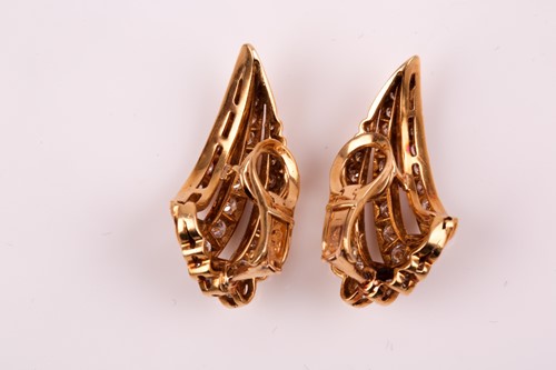 Lot 10 - A pair of 18ct yellow gold and diamond wing...