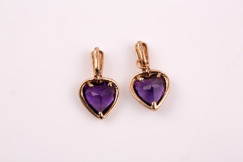 Lot 18 - A pair of 9ct yellow gold and amethyst...