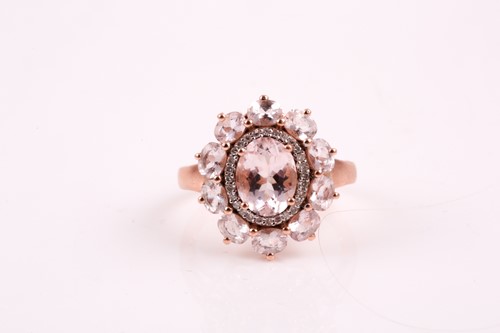 Lot 71 - A rose gold, diamond, and morganite cluster...