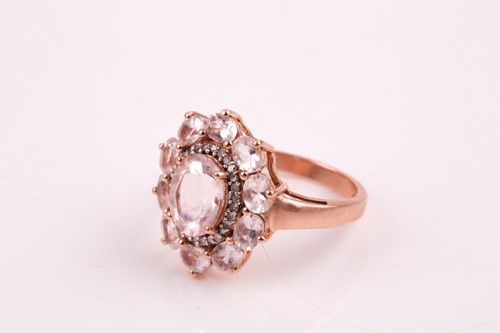 Lot 71 - A rose gold, diamond, and morganite cluster...