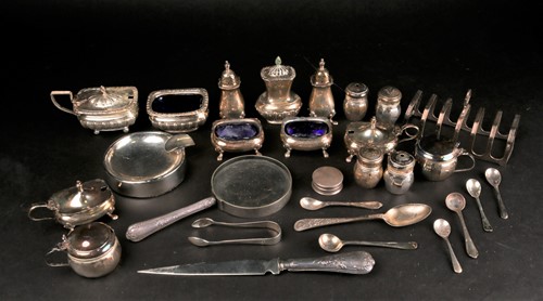 Lot 493 - Assorted silver to include, five condiment...