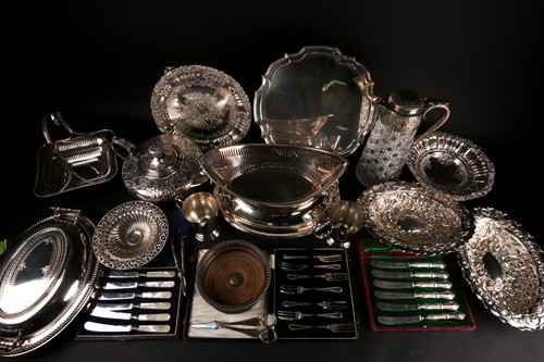 Lot 500 - A collection of assorted silver plated wares,...