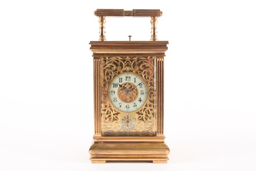 Lot 427 - A gilt brass repeating carriage clock, with...