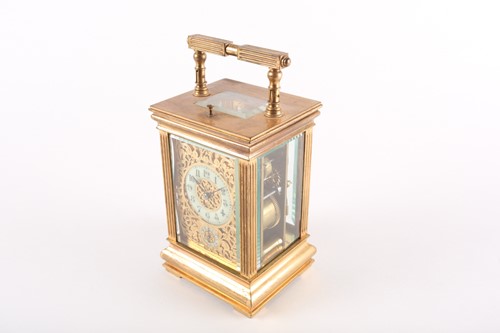 Lot 427 - A gilt brass repeating carriage clock, with...