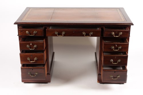 Lot 236 - A late 19th century pedestal desk, with tooled...
