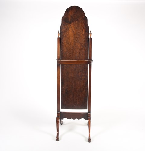 Lot 304 - A Queen Anne style walnut cheval mirror, early...
