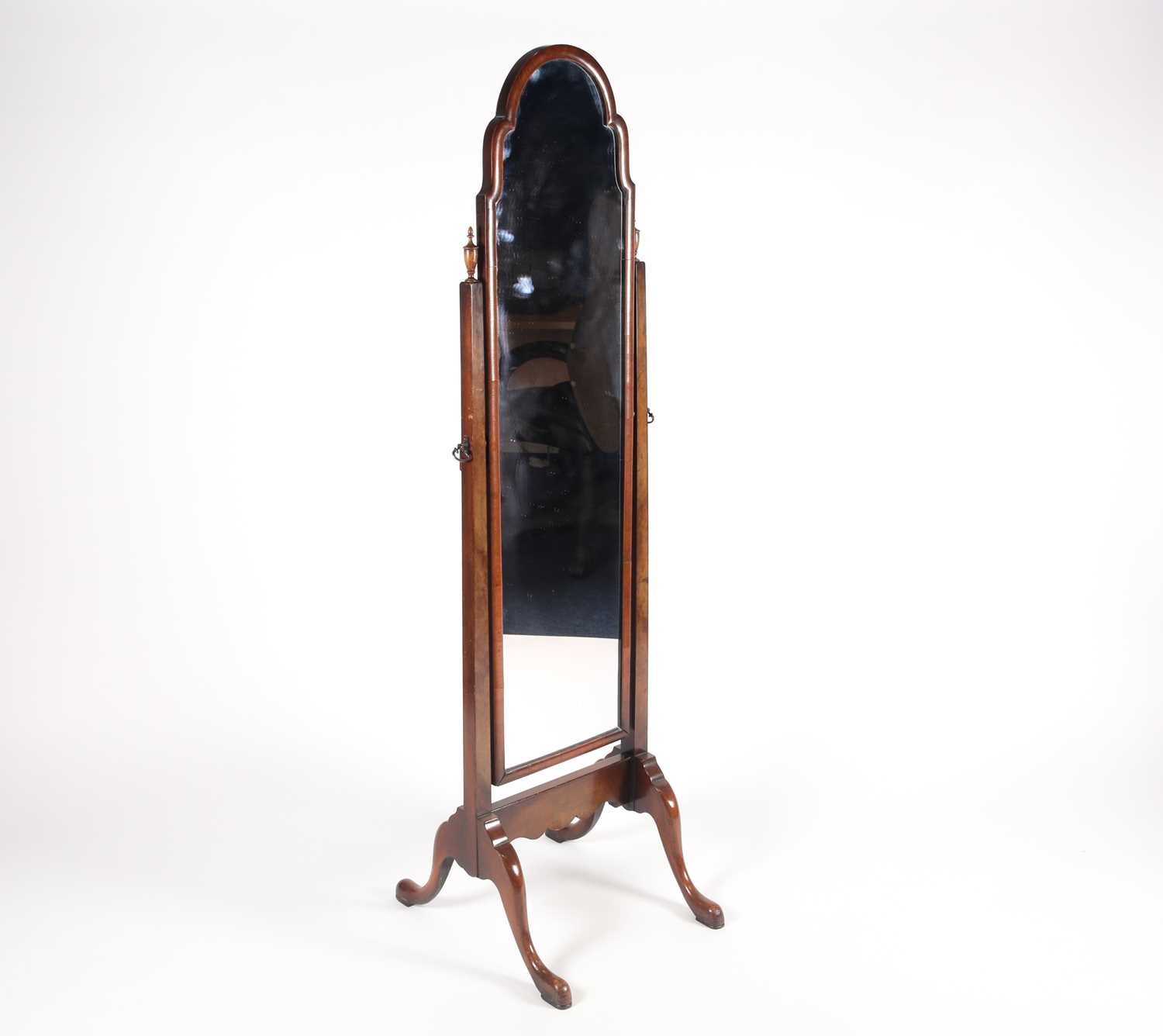Lot 304 - A Queen Anne style walnut cheval mirror, early...