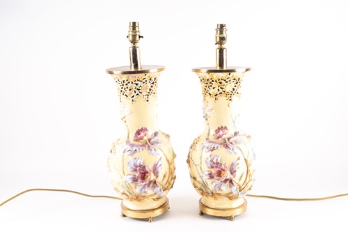 Lot 372 - A pair of pottery table lamps, possibly...