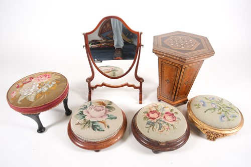 Lot 264 - Four late 19th century tapestry top footstools,...