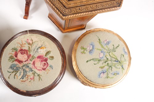 Lot 264 - Four late 19th century tapestry top footstools,...