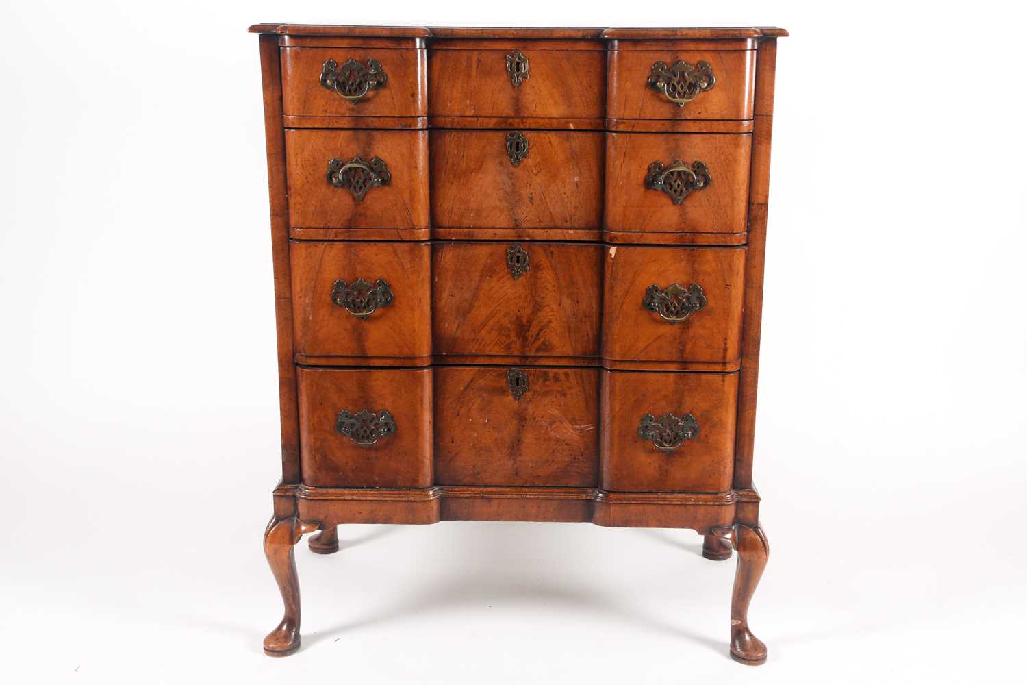 Lot 267 - A Queen Anne styler walnut veneered chest of...