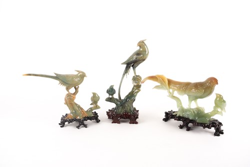 Lot 37 - Three Chinese carved hardstone models of long...