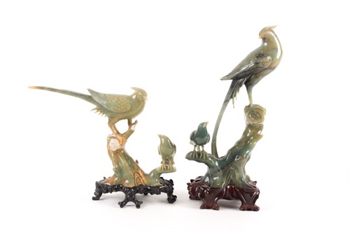 Lot 37 - Three Chinese carved hardstone models of long...
