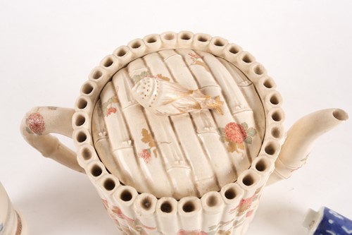 Lot 55 - A large Satsuma simulated bamboo tea pot,...