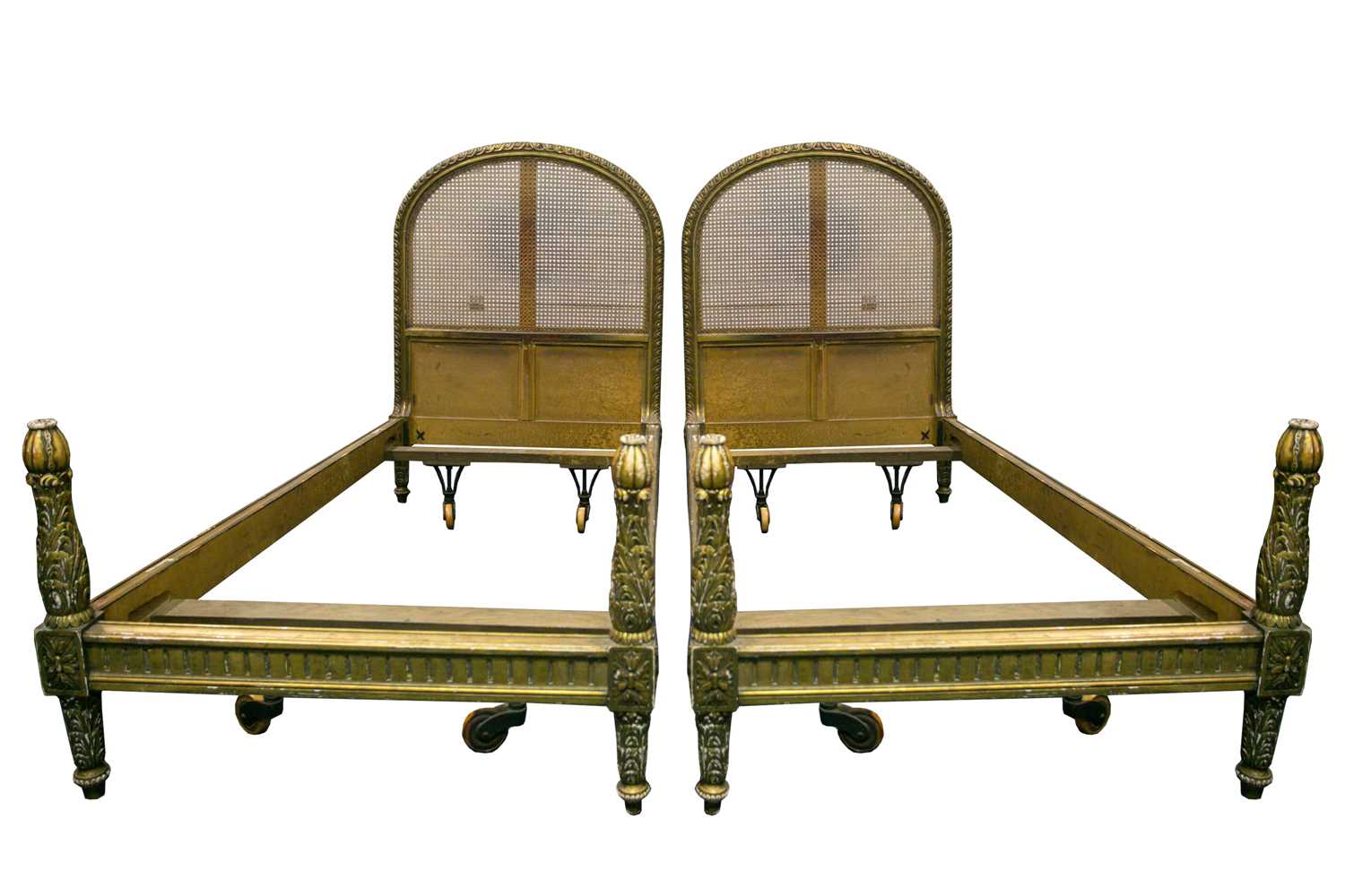 Lot 299 - A pair of French Louis XVI style carved wood...