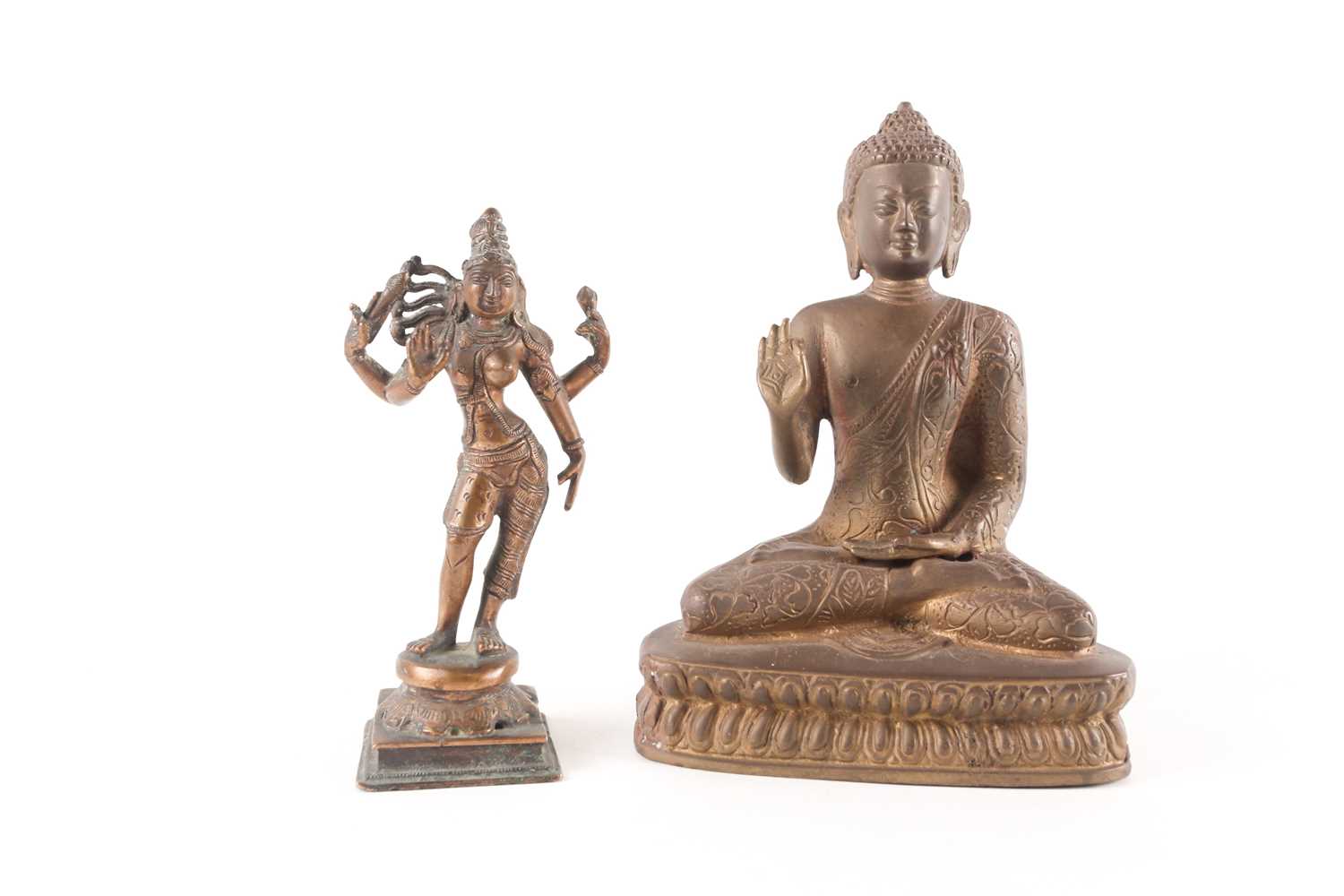 Lot 158 - A Tibetan bronze figure of Buddha, seated in...