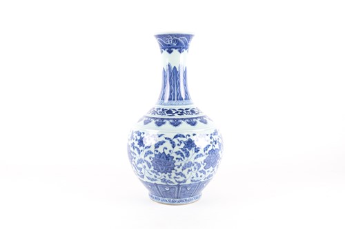 Lot 163 - A Chinese porcelain blue & white lotus vase,...