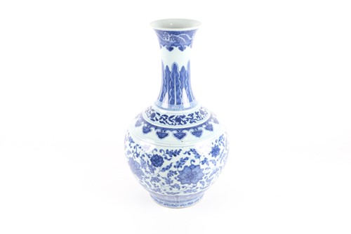 Lot 163 - A Chinese porcelain blue & white lotus vase,...