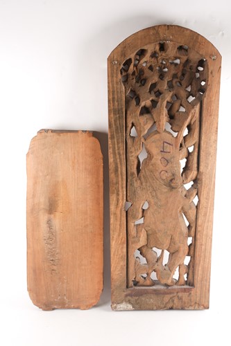 Lot 73 - An Indian teak wood arched architectural panel,...