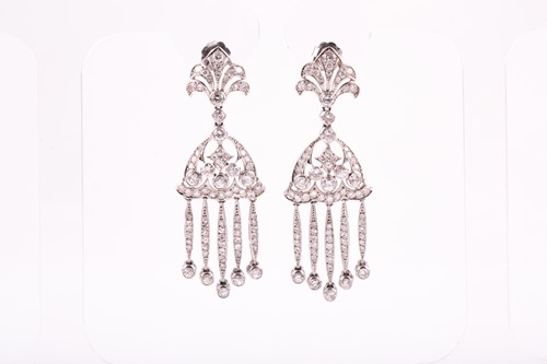 Lot 383 - A pair of diamond ear pendants; Victorian...