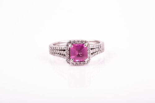 Lot 360 - A pink tourmaline and diamond cluster ring,...