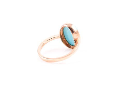 Lot 96 - A 9ct yellow gold and turquoise ring by TJC,...