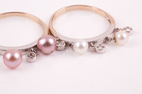 Lot 224 - A set of 18ct white gold, diamond, and pearl...
