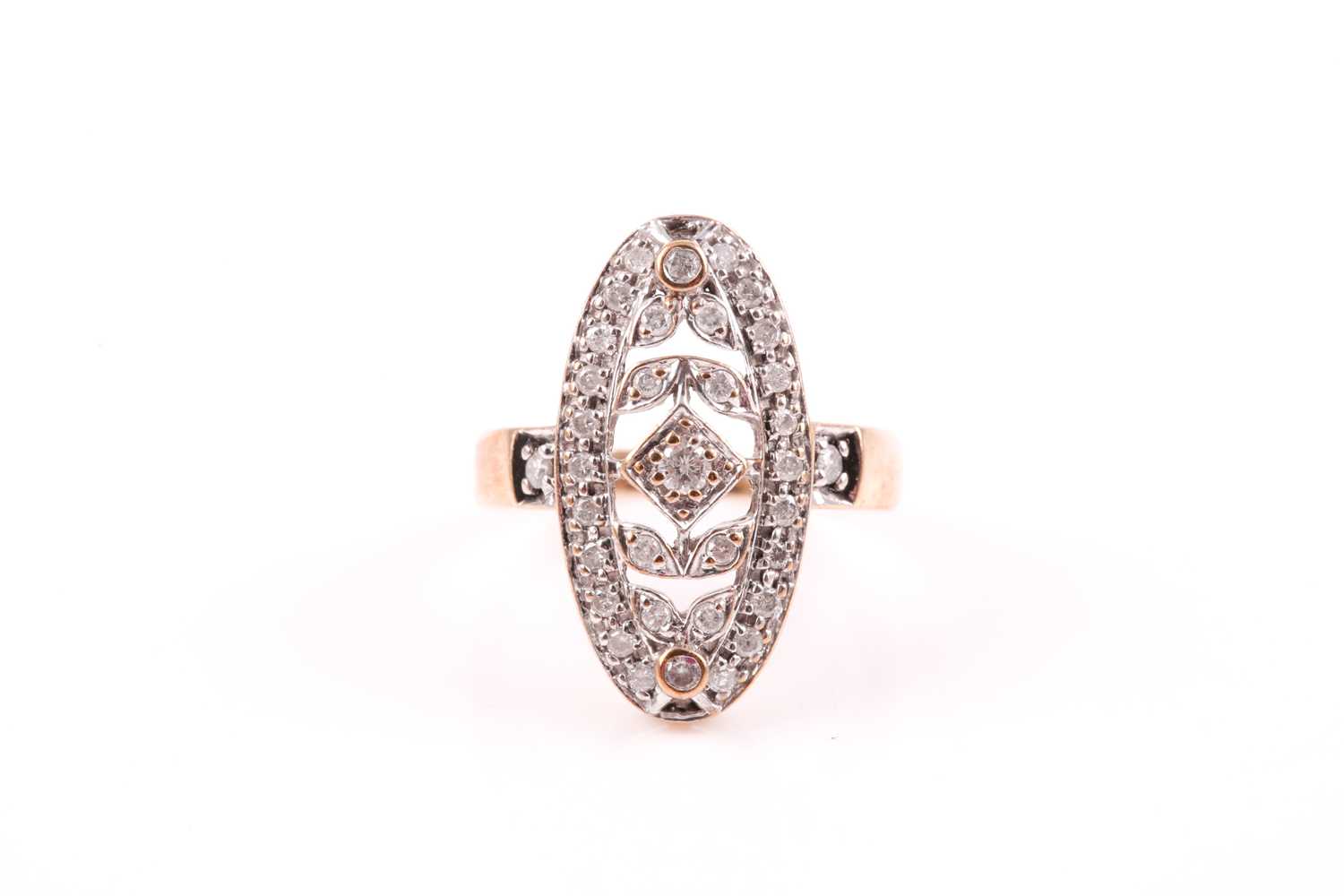 Lot 14 - A 9ct yellow gold and diamond ring, the...
