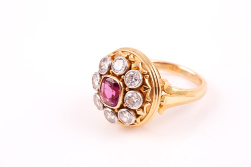 Lot 142 - An 18ct yellow gold, diamond and sapphire...