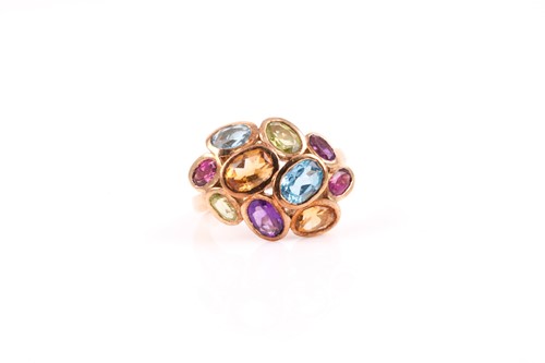 Lot 157 - A 9ct yellow gold and multi-gem cocktail ring,...