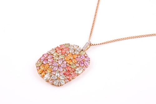 Lot 184 - A 9ct yellow gold and multi-gem floral pendant,...