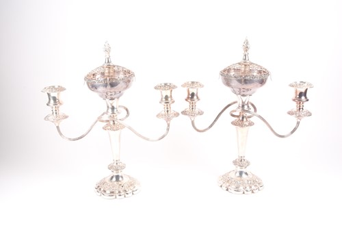 Lot 519 - A pair of 20th century silver plated twin...