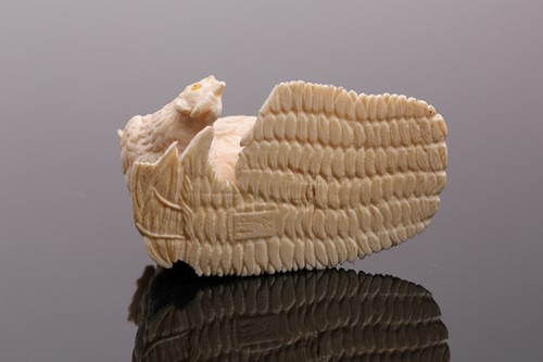 Lot 85 - A Japanese ivory okimono, Meiji period, carved...