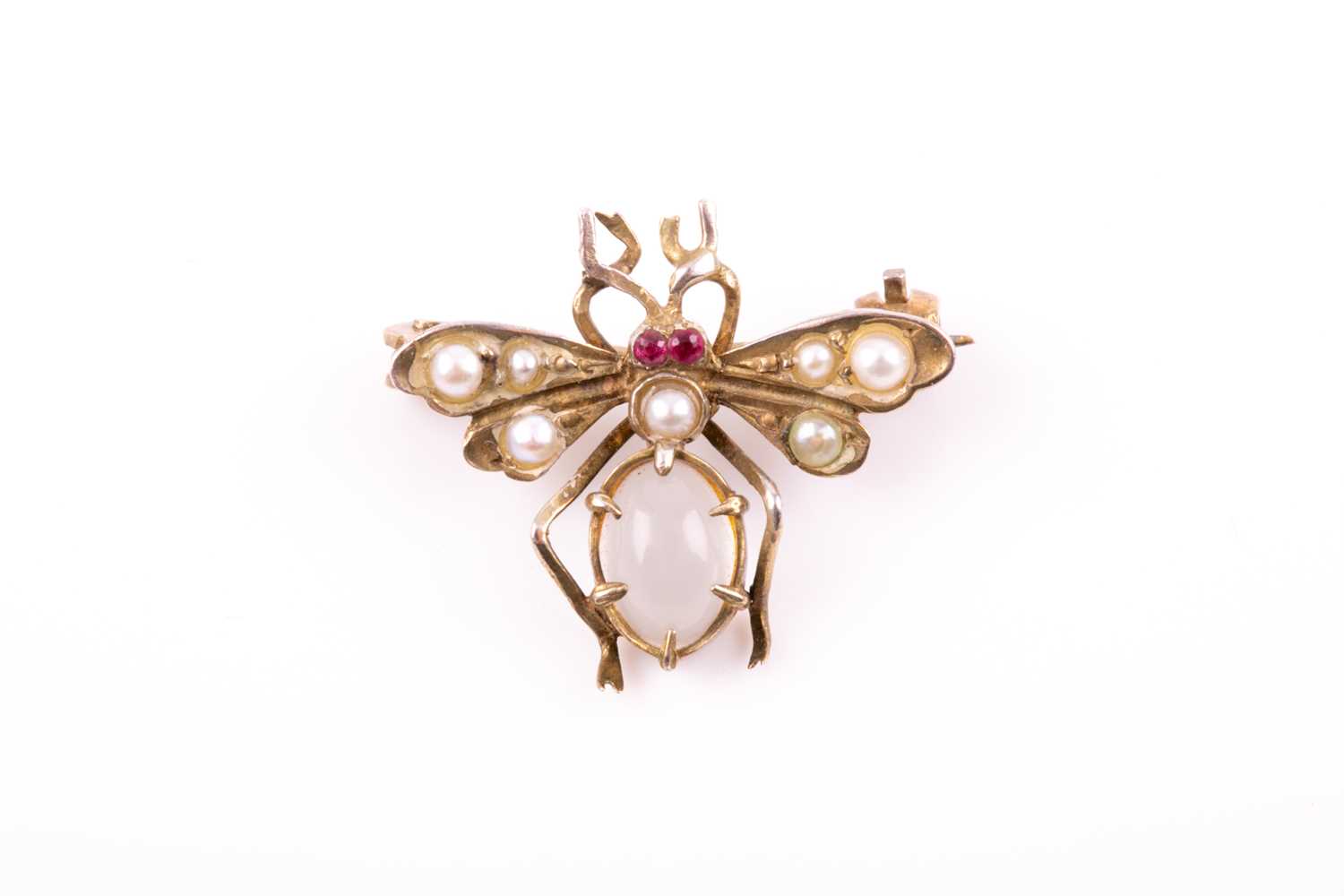 Lot 92 - A gilt metal, moonstone, and pearl insect...