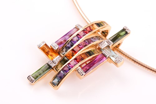 Lot 209 - An 18ct yellow gold and multi-gem pendant by...