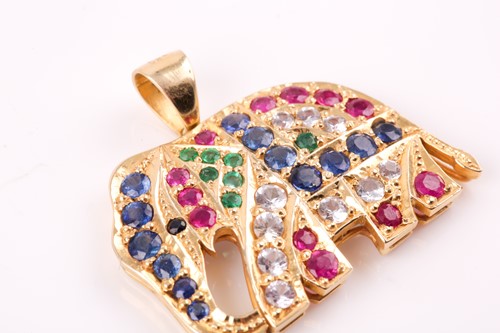 Lot 117 - A 14ct yellow gold, sapphire, ruby, and...